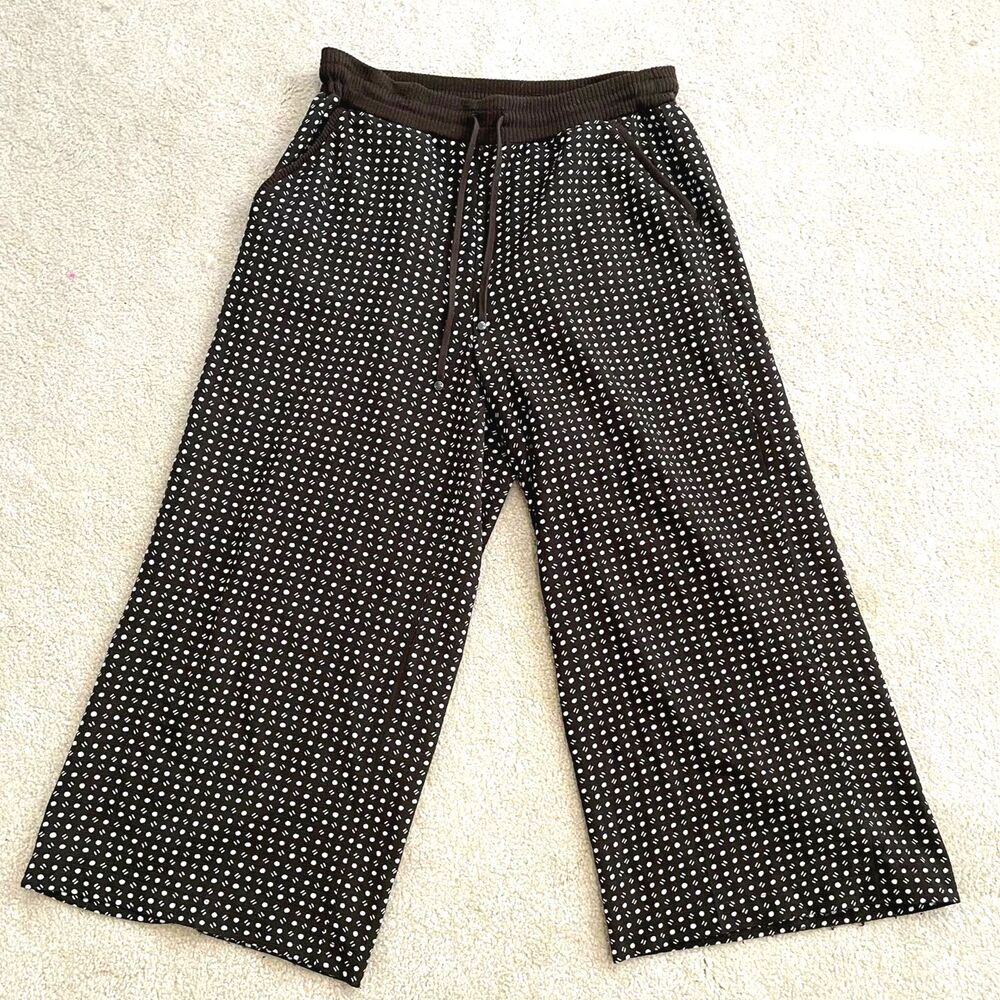 Max Studio Pants Womens L Green Geometric Cropped Wide Leg Pockets Boho Casual